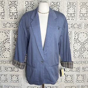 Vtg Deadstock Chaus Sport Dusty Blue 80s Style Plaid Flannel Lined Blazer Jacket